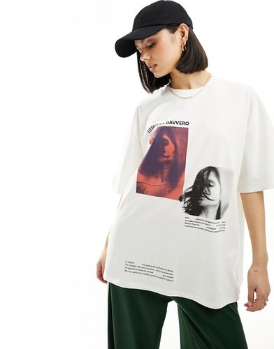 T-shirt oversize à imprimé photo Lo Sapeva Davvero - Crème - Asos Design - Modalova