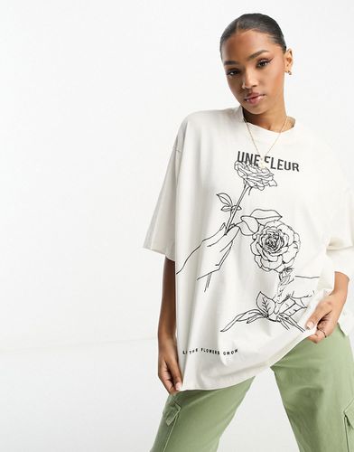 T-shirt oversize à inscription Une Fleur » - Crème - Asos Design - Modalova