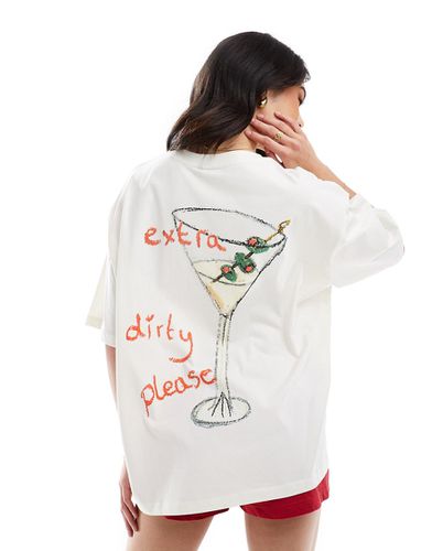 T-shirt oversize avec motif cocktail dirty martini - Crème - Asos Design - Modalova