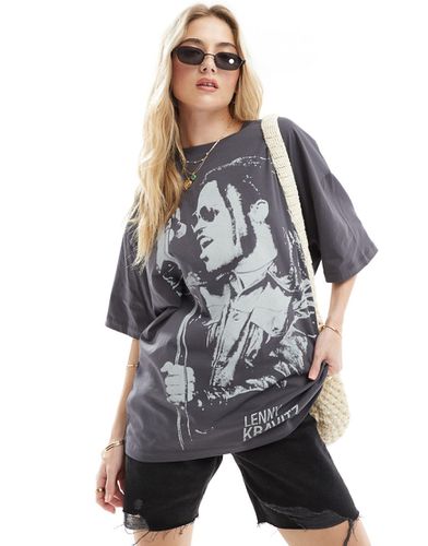 T-shirt oversize avec motif Lenny Kravitz sous licence - Anthracite délavé - Asos Design - Modalova