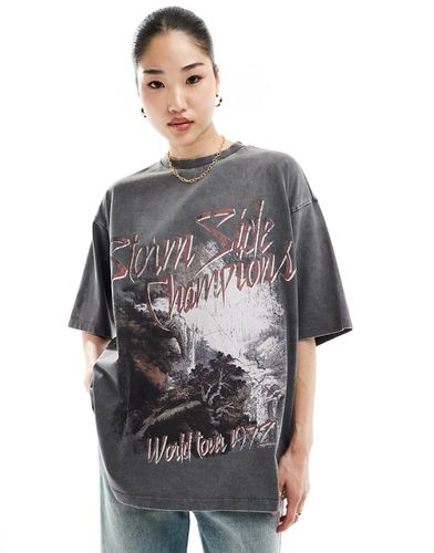 T-shirt oversize avec imprimé graphique rock - Anthracite délavé - Asos Design - Modalova