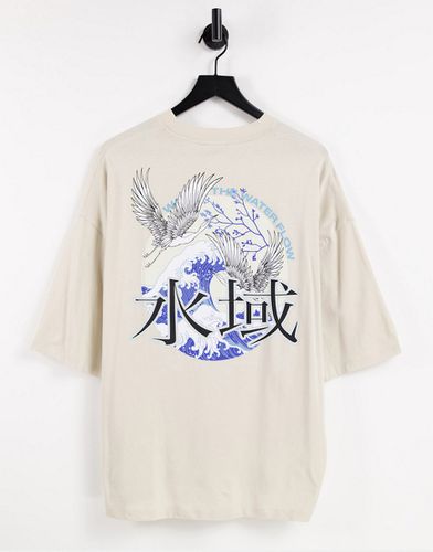 T-shirt oversize avec imprimé oiseau au dos - Beige - Asos Design - Modalova