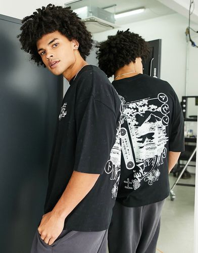 T-shirt oversize avec imprimé Mont Fuji esquissé - délavé - Asos Design - Modalova