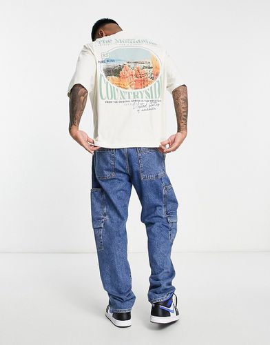 T-shirt oversize avec imprimé montagne au dos - Crème - Asos Design - Modalova
