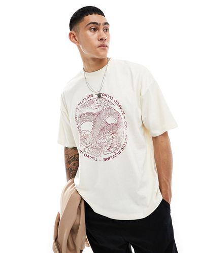 T-shirt oversize avec imprimé souvenir dragon à l'avant - Blanc cassé - Asos Design - Modalova
