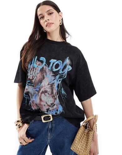 T-shirt oversize avec imprimé rock - Anthracite délavé - Asos Design - Modalova