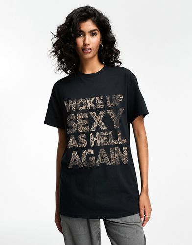 T-shirt oversize avec texte imprimé léopard Woke Up Sexy » - Noir - Asos Design - Modalova