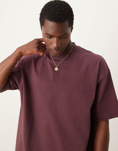 T-shirt oversize en tissu épais 300 g/m² de qualité supérieure avec col montant - Marron - Asos Design - Modalova