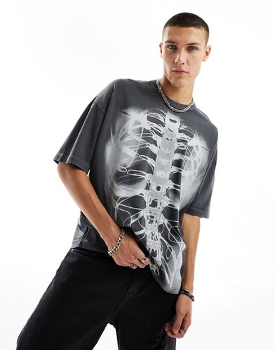 T-shirt oversize épais avec imprimé cage thoracique devant - délavé - Asos Design - Modalova