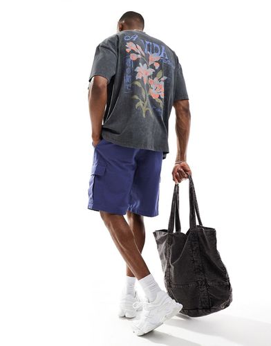 T-shirt oversize épais avec imprimé fleuri au dos - Anthracite délavé - Asos Design - Modalova