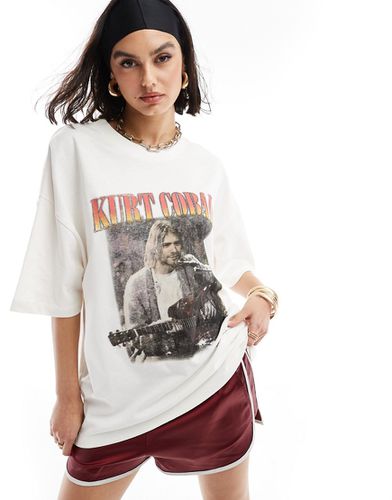 T-shirt oversize épais avec imprimé Kurt Cobain sous licence - Crème - Asos Design - Modalova