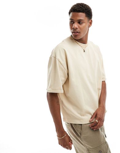 T-shirt oversize épais coupe carrée à manches retroussées - Beige - Asos Design - Modalova