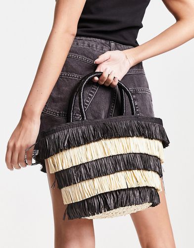 Tote bag en paille à franges - Noir et naturel - Asos Design - Modalova