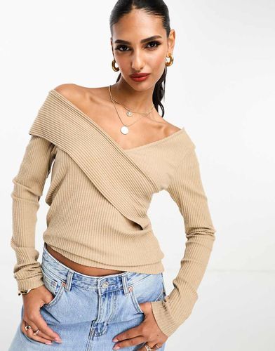 Top côtelé ultra doux croisé devant - Camel - Asos Design - Modalova