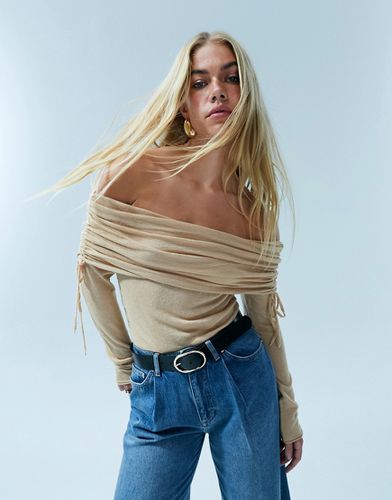 Top effet drapé à épaules dénudées en laine mélangée - Fauve - Asos Design - Modalova