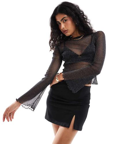 Top pailleté en tulle transparent avec manches ange - Noir - Asos Design - Modalova