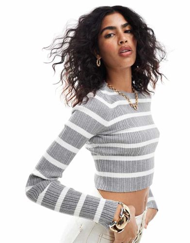 Top ras de cou manches longues en maille à rayures - Gris - Asos Design - Modalova