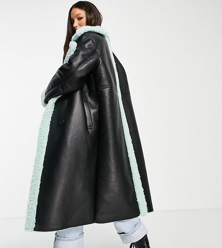 ASOS DESIGN Tall - Trench-coat à doublure en imitation peau de mouton contrecollée - Noir et menthe - Asos Tall - Modalova