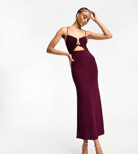 ASOS DESIGN Tall - Robe mi-longue à fines bretelles et découpe à finition dorée - Prune - Asos Tall - Modalova