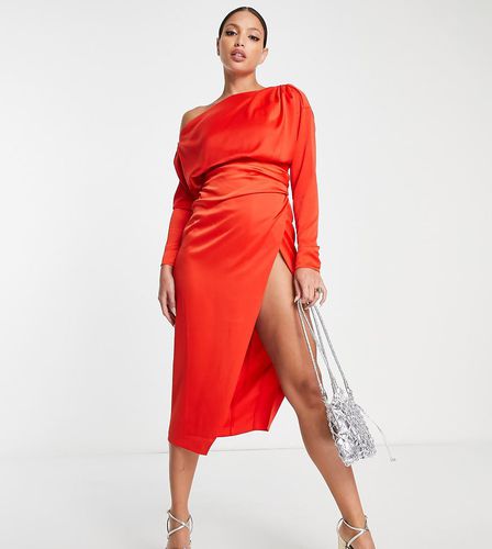 ASOS DESIGN Tall - Robe mi-longue en satin à épaules dénudées et corsage nervuré - Asos Tall - Modalova