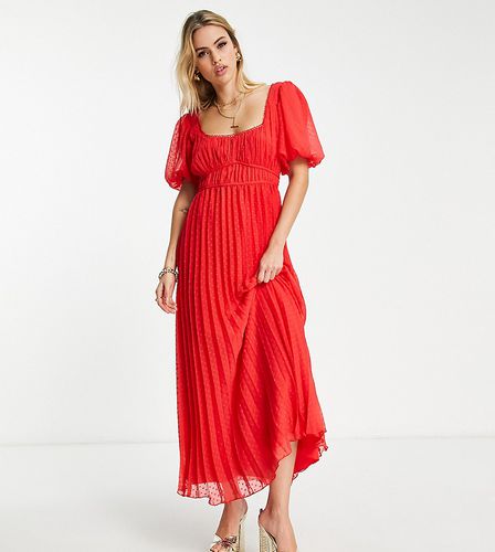 ASOS DESIGN Tall - Robe mi-longue plissée en plumetis à manches bouffantes et bordure festonnée - Asos Tall - Modalova