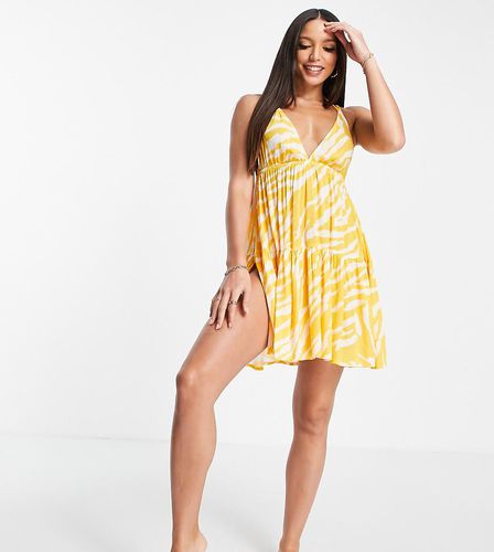 Tall - Robe courte de plage étagée à bretelles croisées dans le dos et imprimé zèbre - Asos Design - Modalova