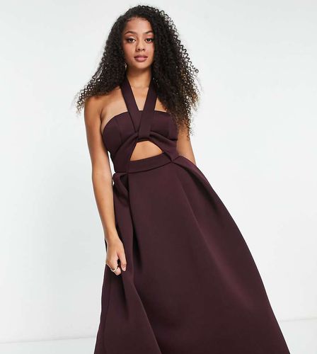 ASOS DESIGN Tall - Robe de bal de promo mi-longue dos nu à découpes torsadée sur le devant - Aubergine - Asos Tall - Modalova