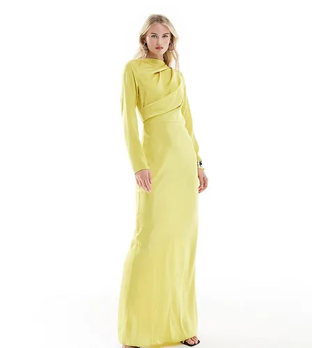 ASOS DESIGN Tall - Robe longue en satin avec corsage drapé - Chartreuse - Asos Tall - Modalova