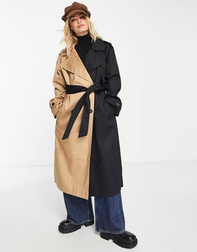 Trench-coat effet divisé - Noir et taupe - Asos Design - Modalova