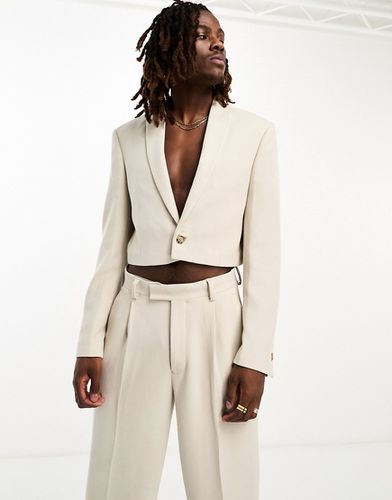 Veste de costume ultra courte ajustée en jersey texturé - Beige - Asos Design - Modalova