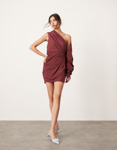 Robe courte asymétrique en coton à manche volumineuse - Bordeaux - Asos Edition - Modalova