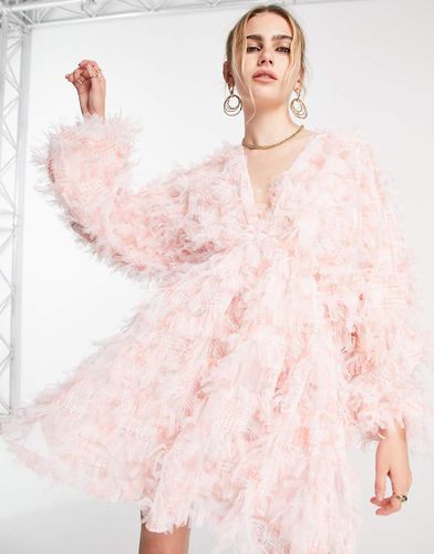 Robe courte trapèze en tulle texturé à manches blouson et décolleté en V - Asos Edition - Modalova