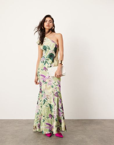 Robe asymétrique longue à détail cousu et jupe ample - Vert à imprimé fleurs - Asos Edition - Modalova