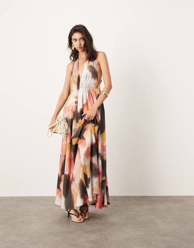 Robe dos nu longue en satin imprimé aquarelle avec poches et détail froncé - Asos Edition - Modalova