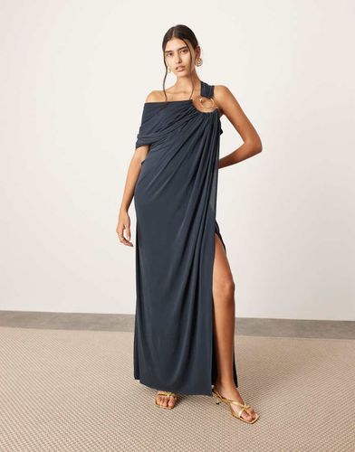 Robe longue à encolure asymétrique et spirale métallique - Bleu foncé - Asos Edition - Modalova