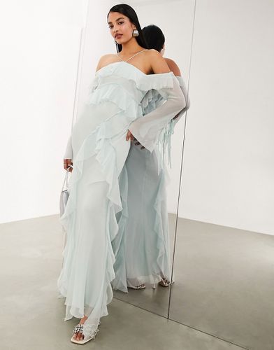 Robe longue dos nu à volants avec bords effilochés et épaules nues - Asos Edition - Modalova