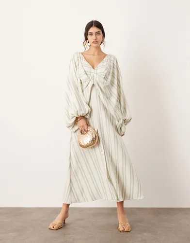 Robe longue drapée à col en V en lin mélangé à rayures - Asos Edition - Modalova