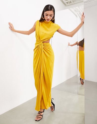 Robe longue effet drapé avec découpes et col montant - Jaune doré - Asos Edition - Modalova