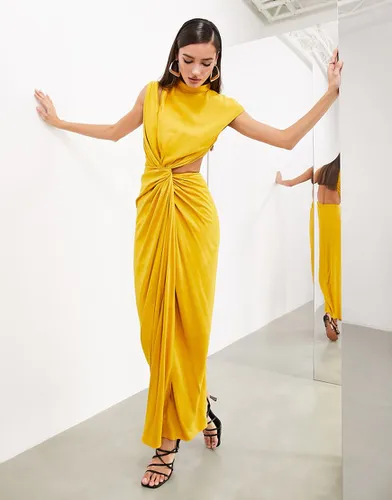 Robe longue effet drapé avec découpes et col montant - Jaune doré - Asos Edition - Modalova