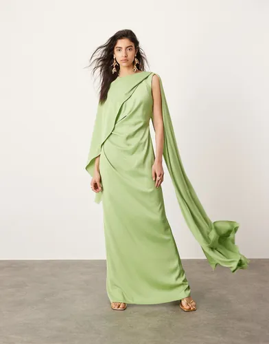 Robe longue satinée avec détail drapé et taille froncée - Sauge - Asos Edition - Modalova