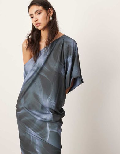 Robe longue souple à épaules dénudées en satin - Imprimé abstrait gris - Asos Edition - Modalova