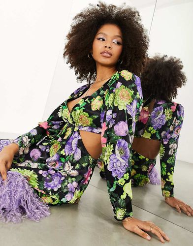 Robe mi-longue en satin imprimé fleuri avec découpe au dos - Multicolore - Asos Edition - Modalova