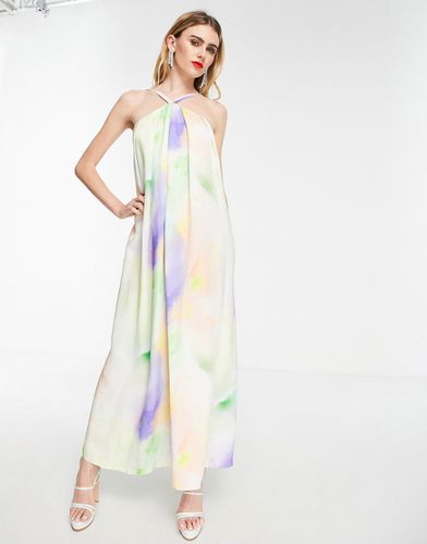 Robe trapèze mi-longue en lin à dos nu et imprimé façon aquarelle - Asos Edition - Modalova