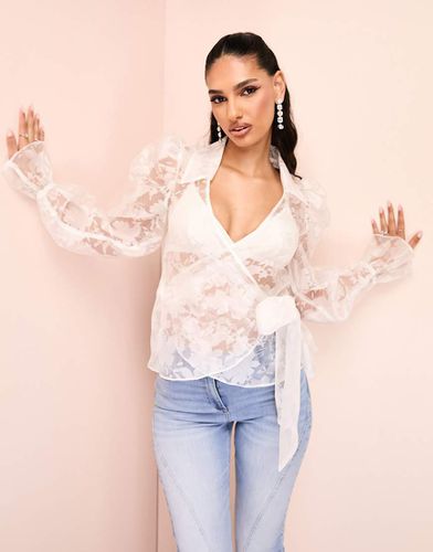 Blouse cache-caur en organza transparent à fleurs et liens - Asos Luxe - Modalova