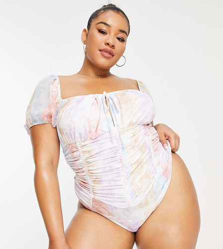 Curve - Maillot 1 pièce avec corset et manches bouffantes à imprimé toile de Jouy - Asos Luxe - Modalova