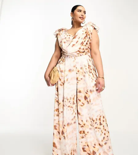 Curve - Combinaison large en satin à décolleté plongeant et fleurs - Imprimé léopard - Asos Luxe - Modalova