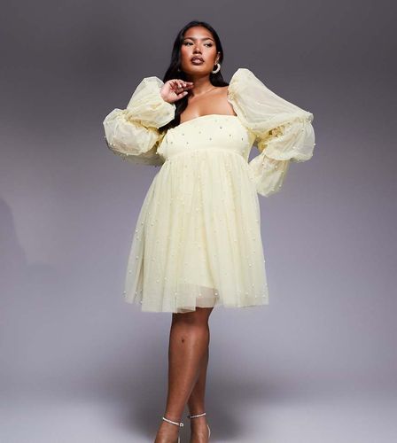 Curve - Robe babydoll en tulle orne de perles - Beurre - Asos Luxe - Modalova