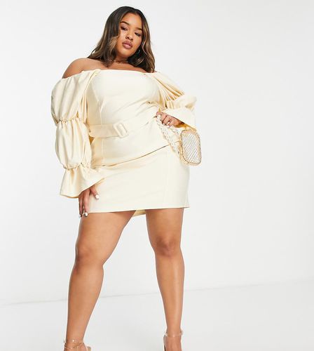 Curve - Robe en lin stretch à manches surdimensionnées avec ceinture - Taupe - Asos Luxe - Modalova