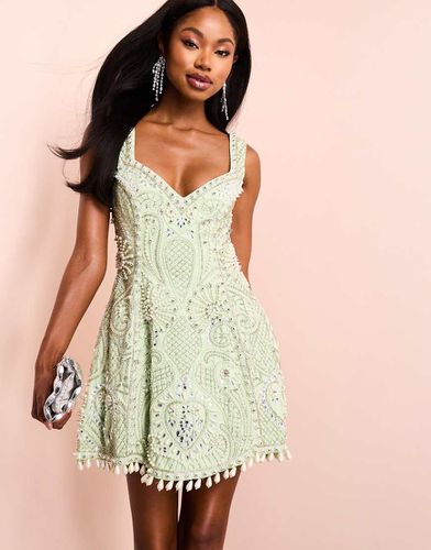 Robe courte et ornementée effet cage en coton avec décolleté en caur - Vert sauge - Asos Luxe - Modalova