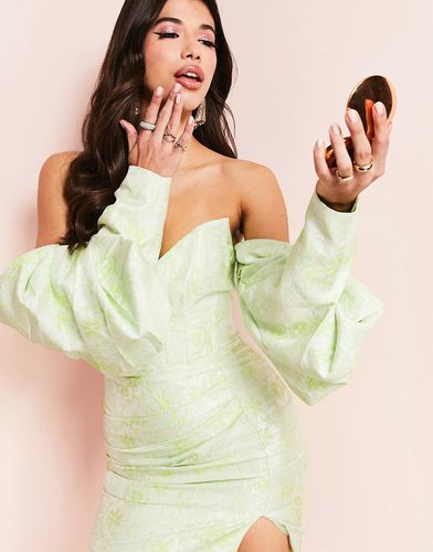 Robe courte en jacquard à manches Bardot surdimensionnées et motif fleurs - Asos Luxe - Modalova